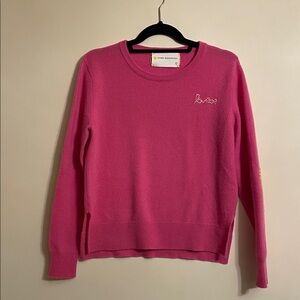 Kerri Rosenthal 100% Cashmere Pink Heart Elbow Patch Crewneck Sweater Size S